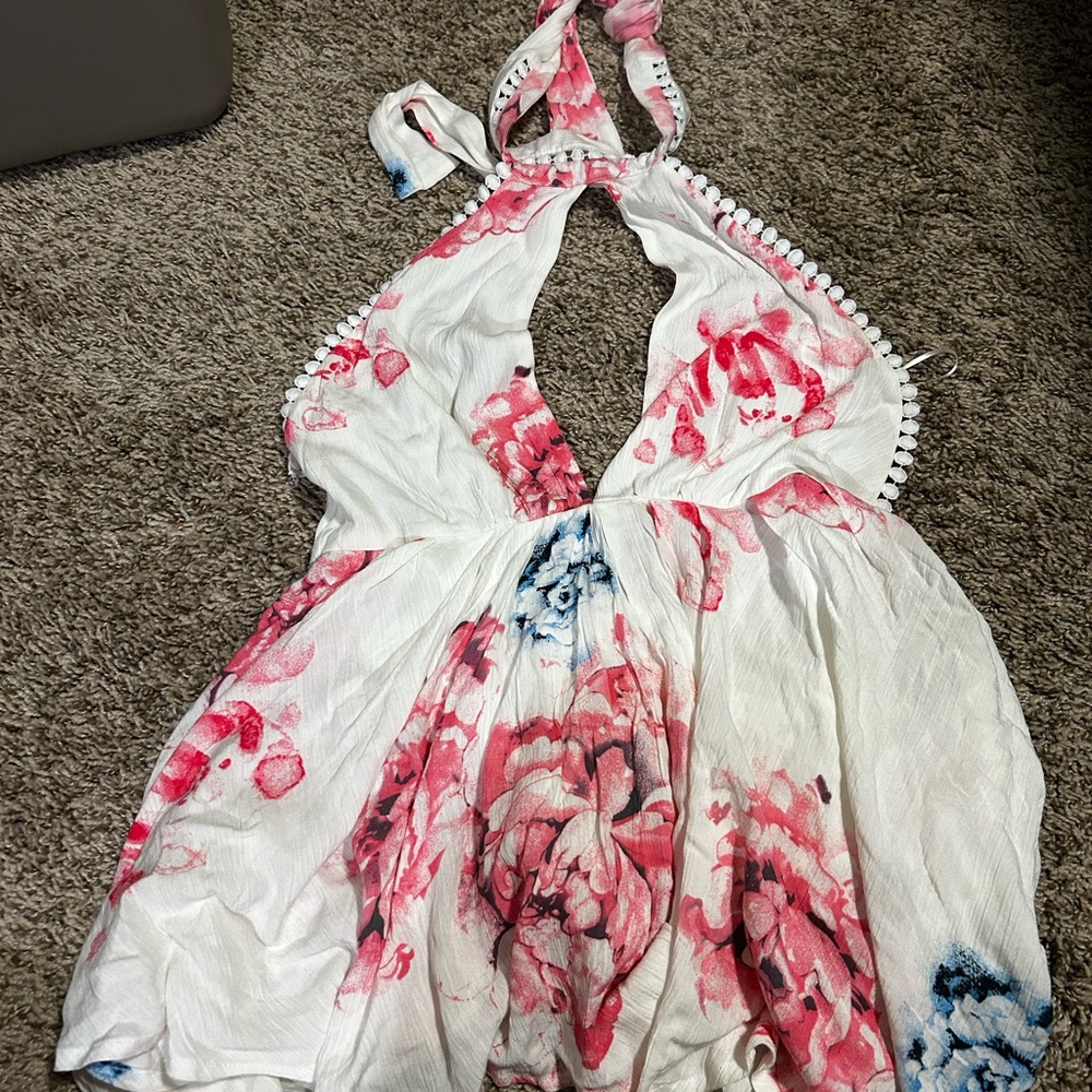 Fashion Nova Asymmetrical Dress - White and Pink Floral